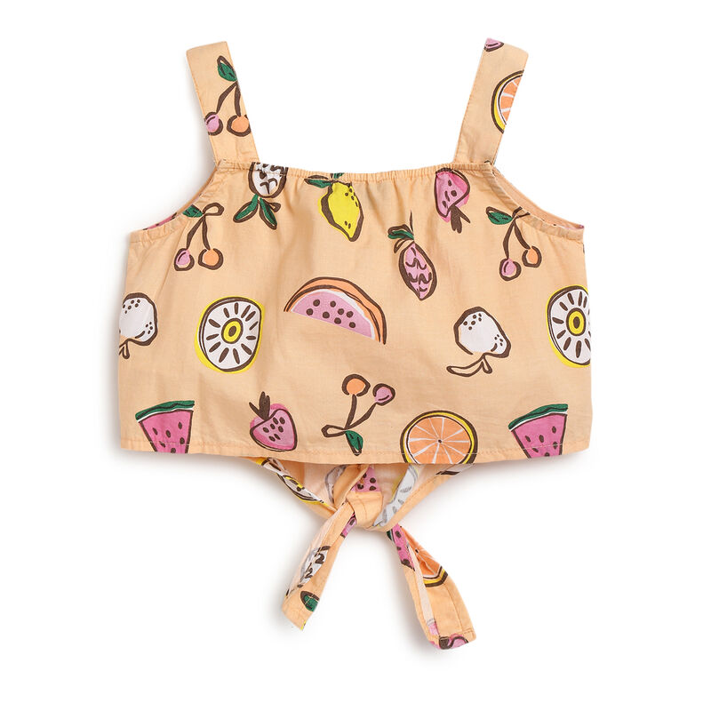 Girls Orange Printed Sleeveless Top image number 1